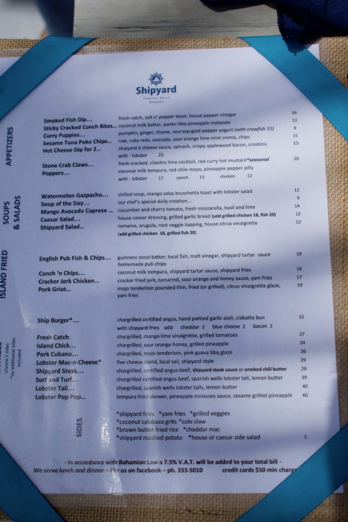 Shipyard Menu